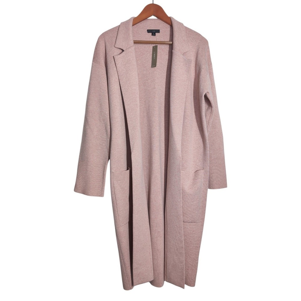 J.Crew Sweater Blazer Women Small Ella Open Front Long Heathered Pink Wool Blend